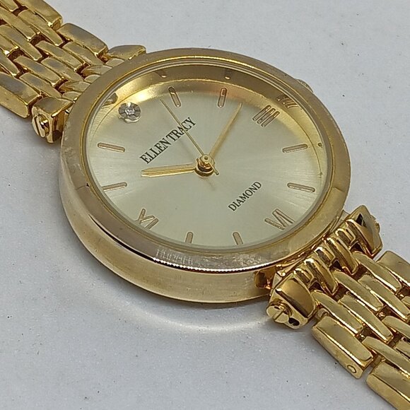 Ellen Tracy ET8065 Women's 32mm Gold Tone Diamond Dial Watch + Bracelet Set - Picture 7 of 11